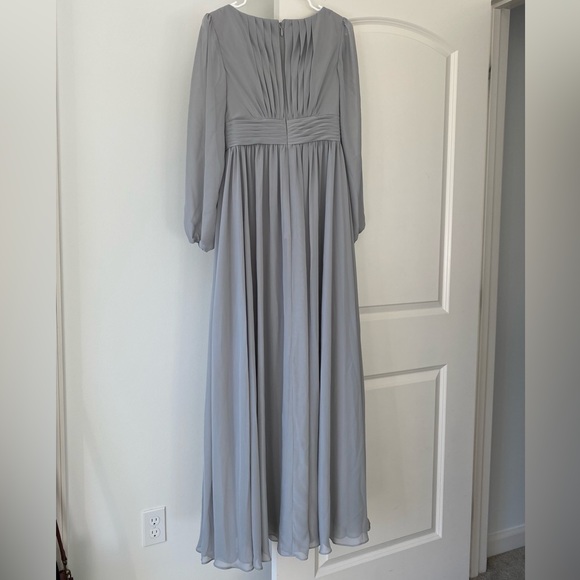 Jjs House Silver A-line Scoop Floor Length Chiffon Bridesmaid Dress with Ruffle - Picture 5 of 10